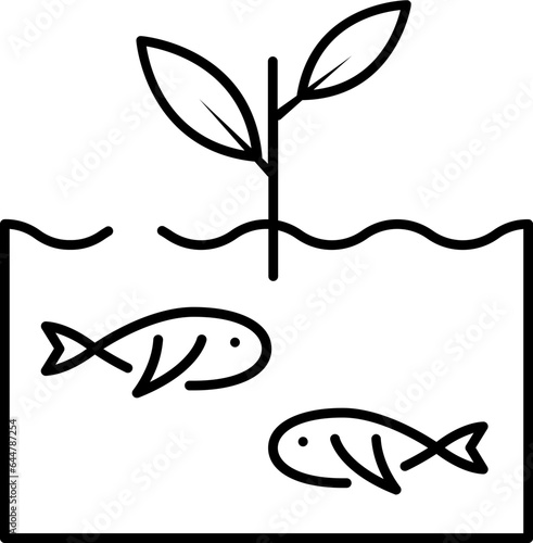 Fish water life icon in black line art.