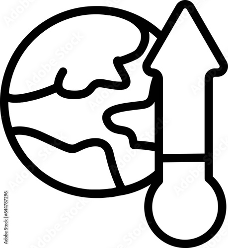 Global warming icon in black line art.