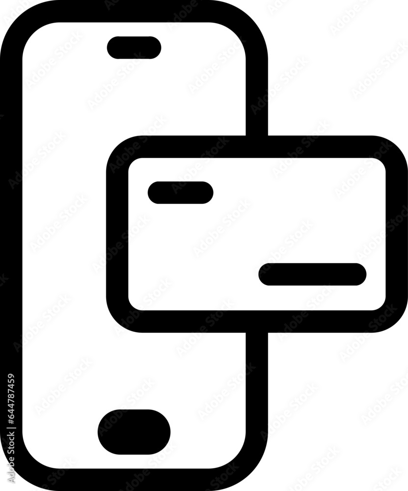 Online payment app in smartphone icon in black line art.