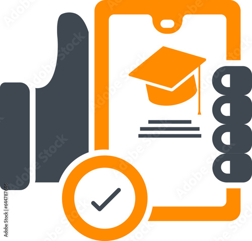 Hand Holding Smartphone with Check Graduation app Icon in Flat Style.