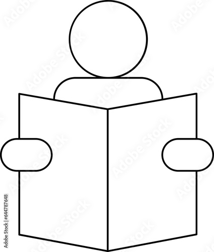 Illustration of Man Reading a Book Icon in Line Art.