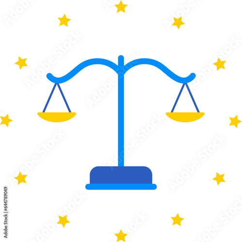 Stars with Balance Scale Icon in Blue and White Color.