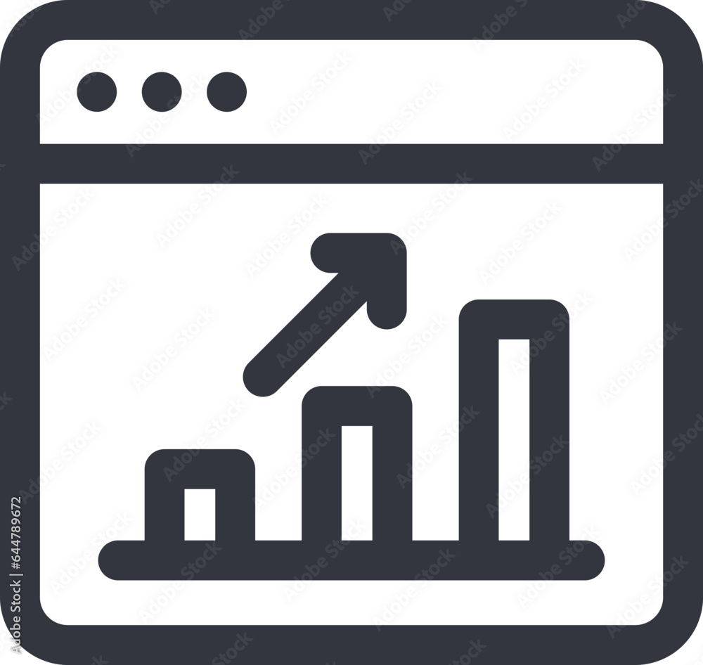 Growing Graph Present on Website icon. Line art sign or symbol. Growing Graph Present on Website icon. Line art sign or symbol.