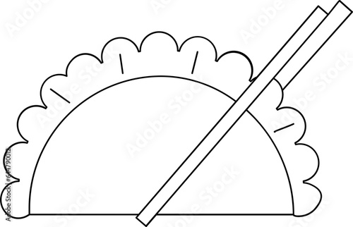 Gyoza with Copscticks Icon in Thin Line Art.