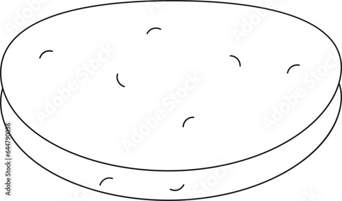 Black Line Art Illustartion of Chapati Icon.