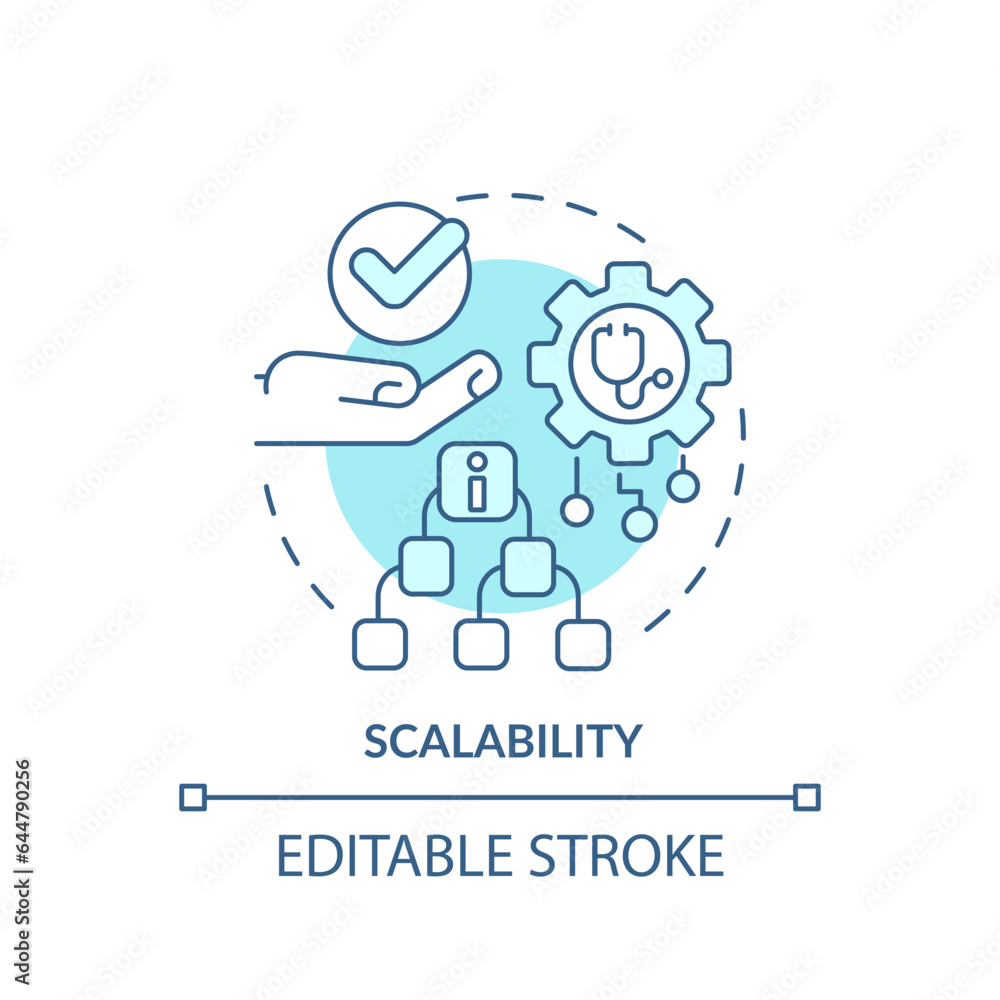 2D editable blue icon scalability concept, isolated monochromatic vector, health interoperability resources thin line illustration.