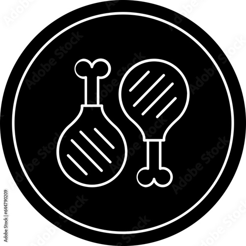 Chicken Leg On Plate Icon Glyph Style.
