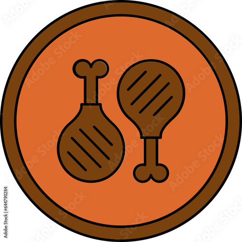 Chicken Leg On Plate Icon Brown And Orange Color.