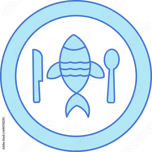 Fried Fish On Plate Icon In Flat Style.