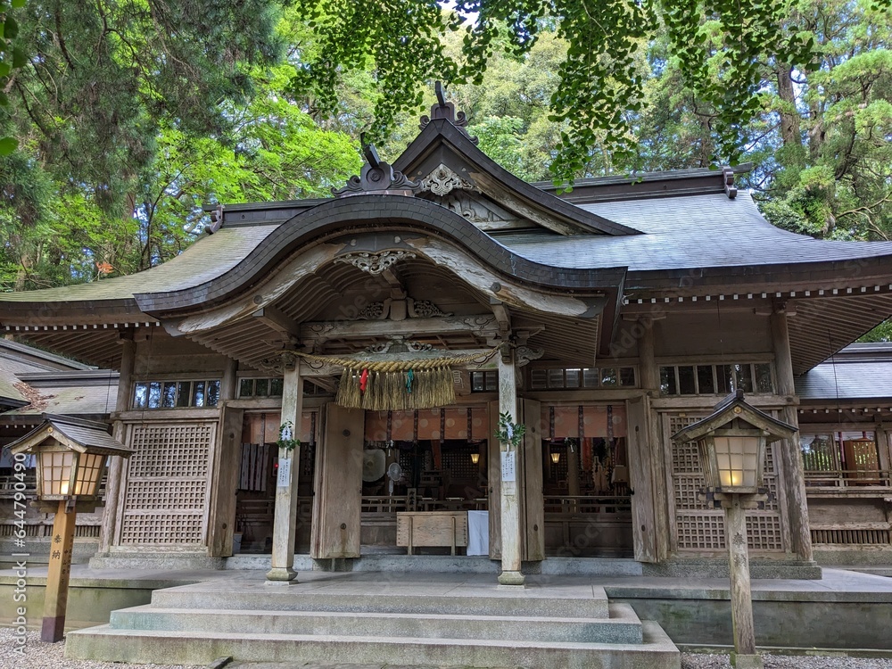 Takachiho Shrine, located just west of the town center, is nestled in a grove of tall cedars Takachiho Shrine, located just west of the town center, is nestled in a grove of tall cedars