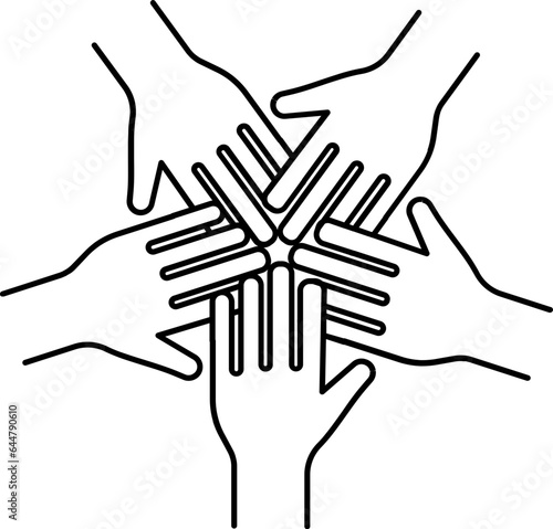 Line art illustration of Teamwork or Together people hands icon.
