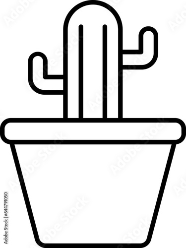 Flat Style Cactus Pot Icon In Black Outline. photo