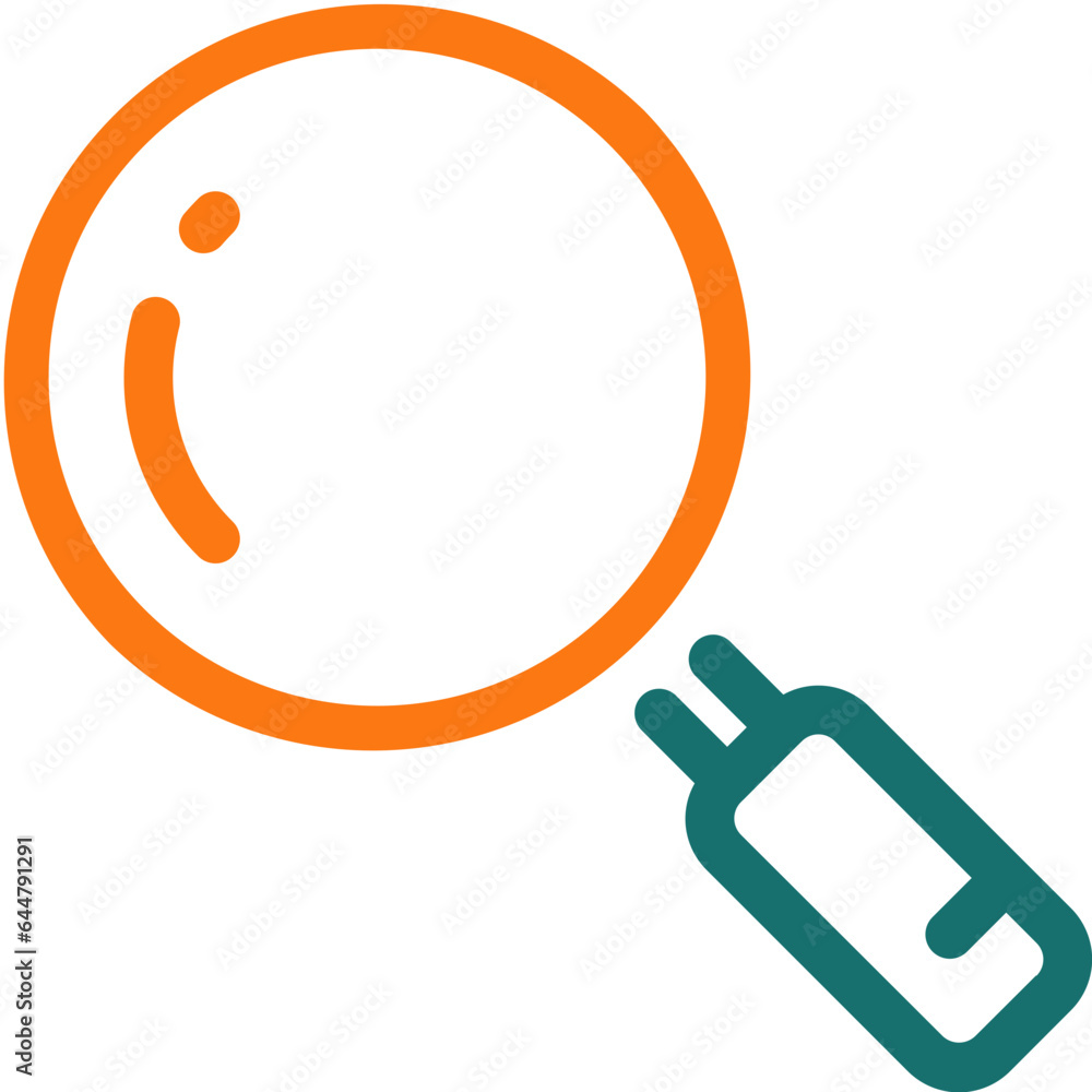 Magnifying Glass icon in green and orange line art. Magnifying Glass icon in green and orange line art.