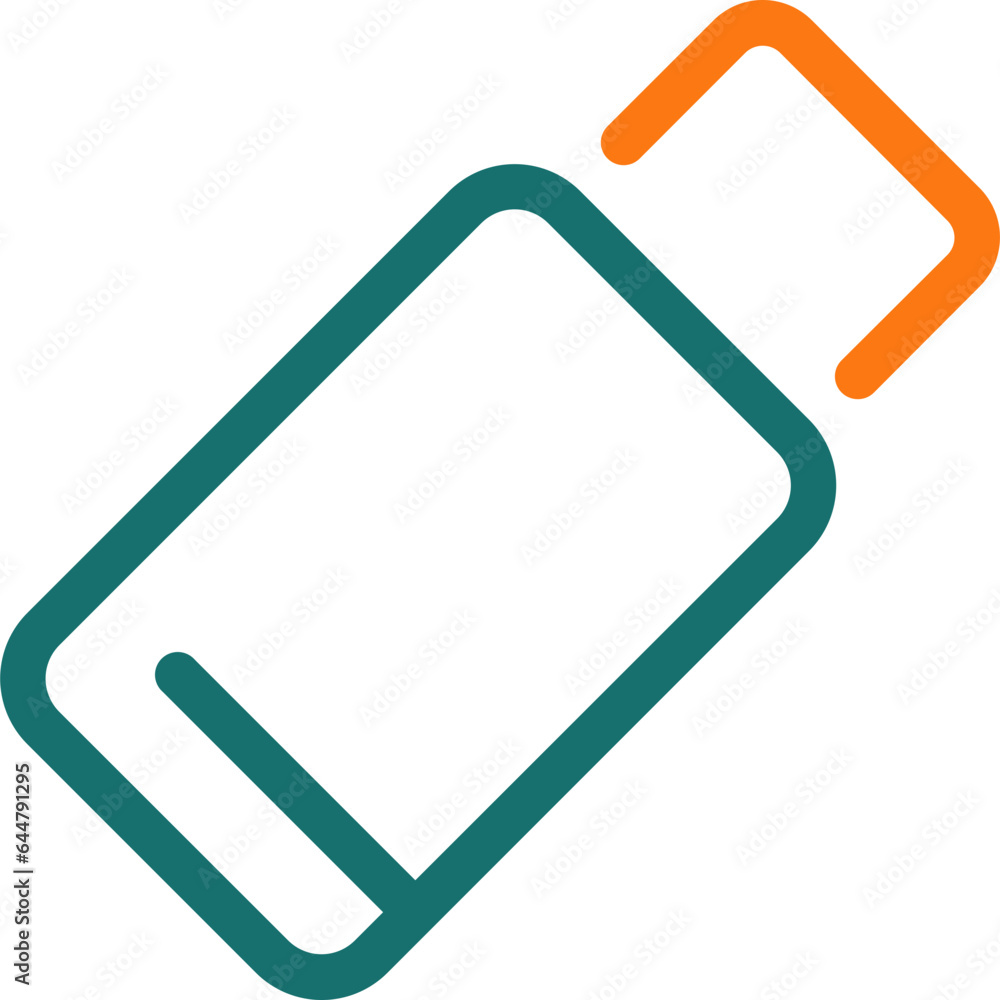 Isolated Pen Drive icon in green and orange thin line art. Isolated Pen Drive icon in green and orange thin line art.