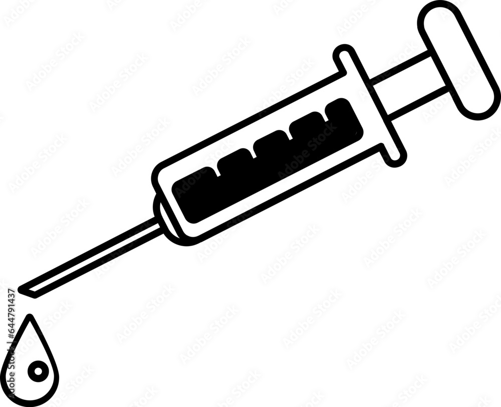 Thin line Syringe with Drop icon on white background. Thin line Syringe with Drop icon on white background.