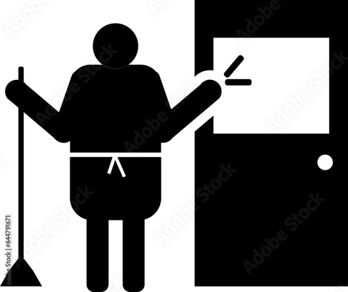 Room clean service man knocking door glyph icon.