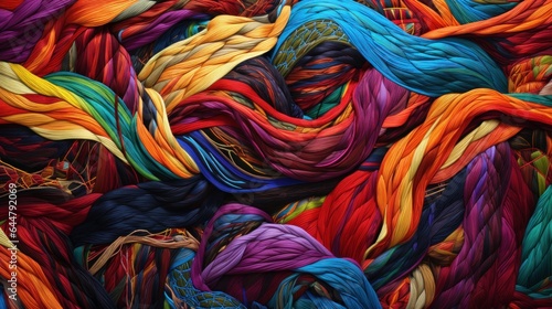 Unity Threads: Threads of diverse textiles intertwining, symbolizing cultural unity