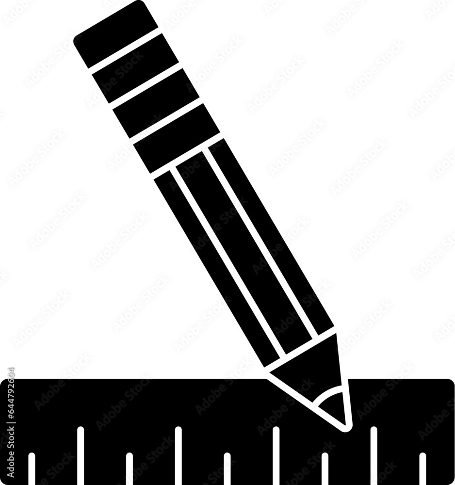 Ruler And Pencil Icon In Black And White Color.