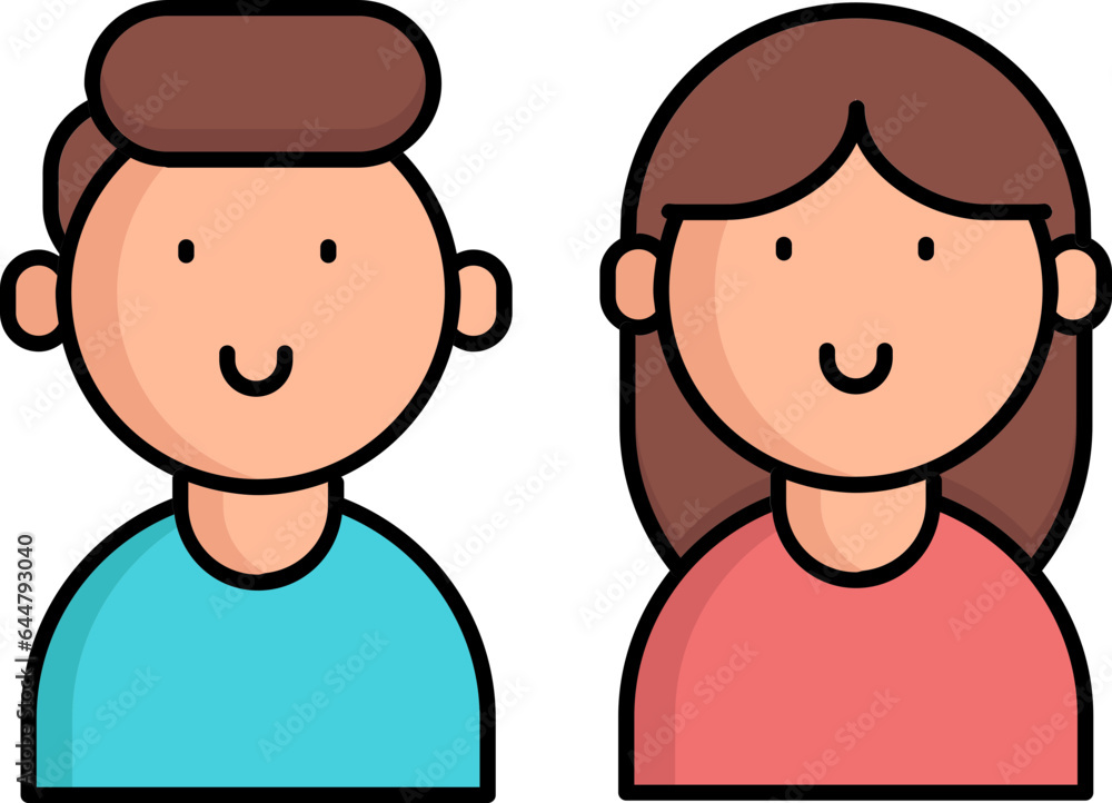 Young Boy And Girl Or Couple Icon In Flat Style. Young Boy And Girl Or Couple Icon In Flat Style.