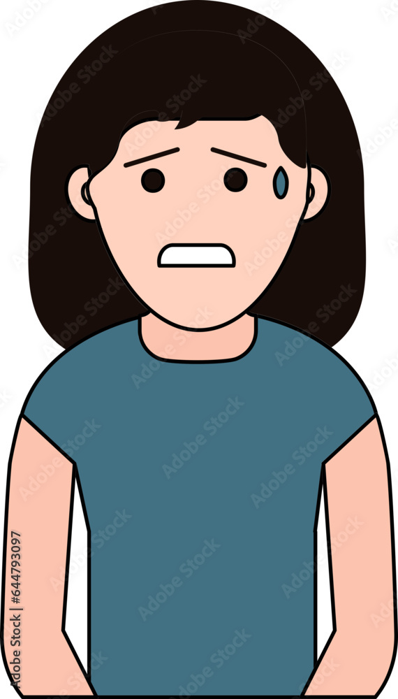 Afraid Female Icon In Blue And Peach Color. Afraid Female Icon In Blue And Peach Color.