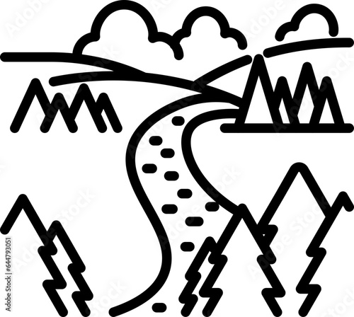 Landscape Icon or Symbol in Black Line Art.