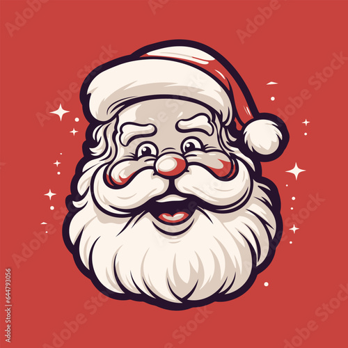 Santa Claus face with red hat and white beard. Vector illustration.