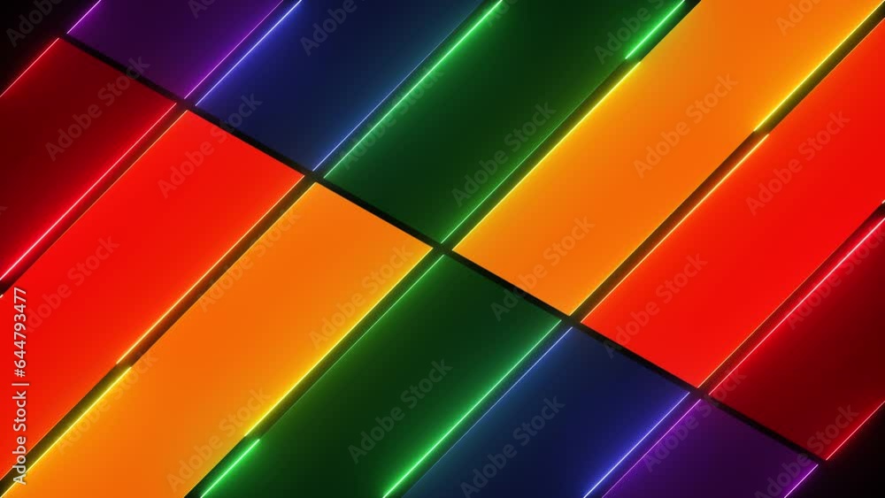 3D Render, Rainbow colors neon lines abstract motion background. Seamless loop 3D Render, Rainbow colors neon lines abstract motion background. Seamless loop