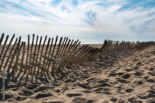 Dunes and wood fence in Scheveningen, the Hague, Holland.