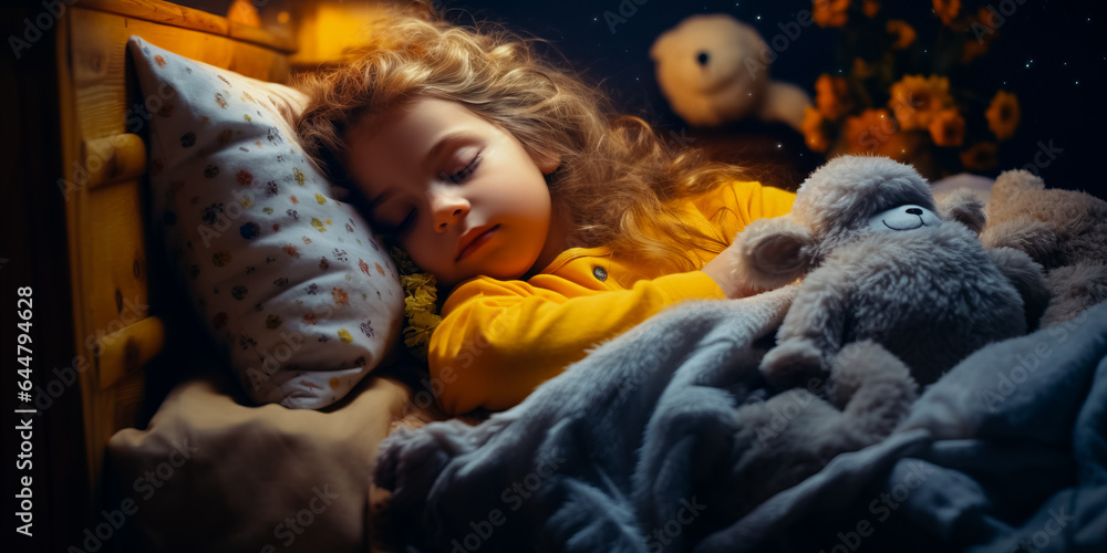 Little girl sleeping in her bed