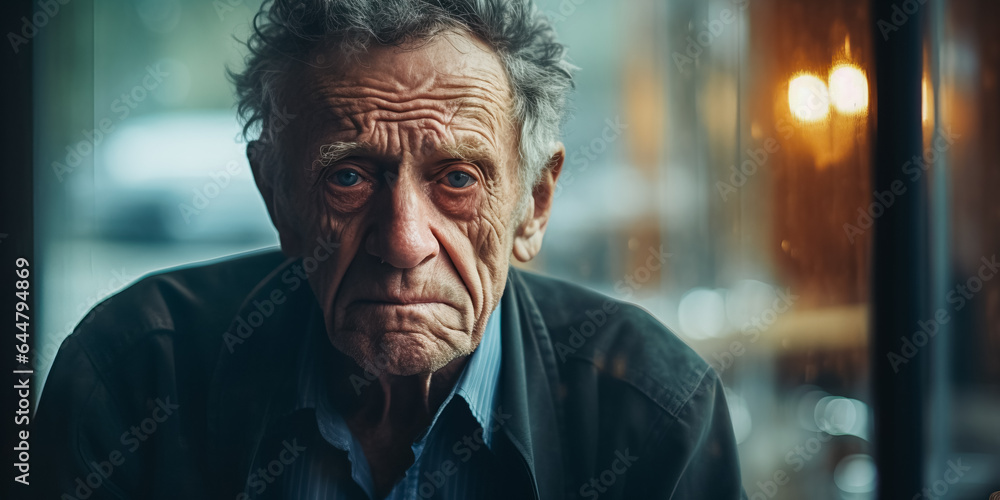 Portrait of elderly senior man looking through window Portrait of elderly senior man looking through window