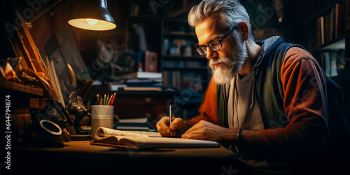 Portrait of creative mature man working on sketch