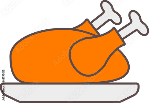 Roast Chicken Icon In Orange And Gray Color.