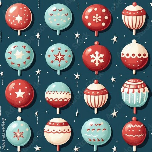 A seamless pattern featuring a variety of Christmas candies on a dark blue background, creating a festive and delightful design element. Illustration