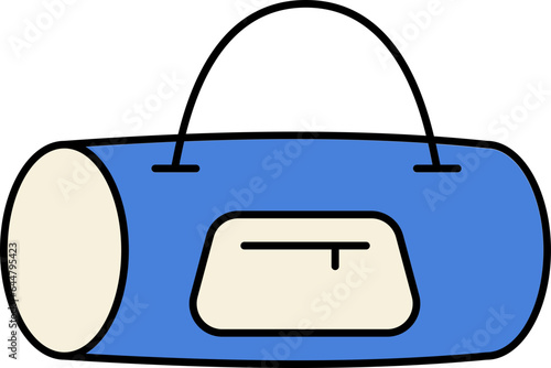 Duffle Bag Icon In Blue And Beige Color.
