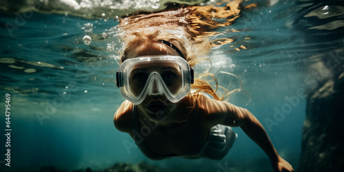 Young girl snorkling in the ocean