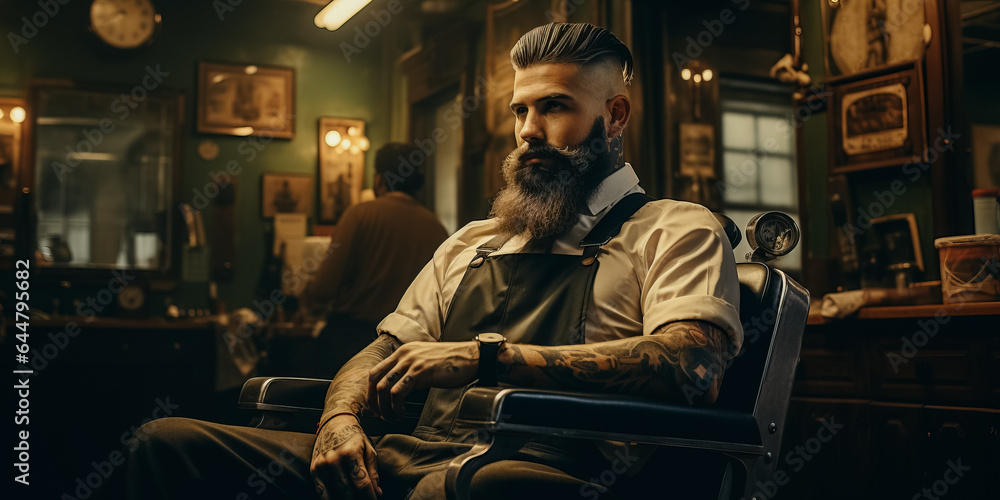 Barber waits attentively for customer