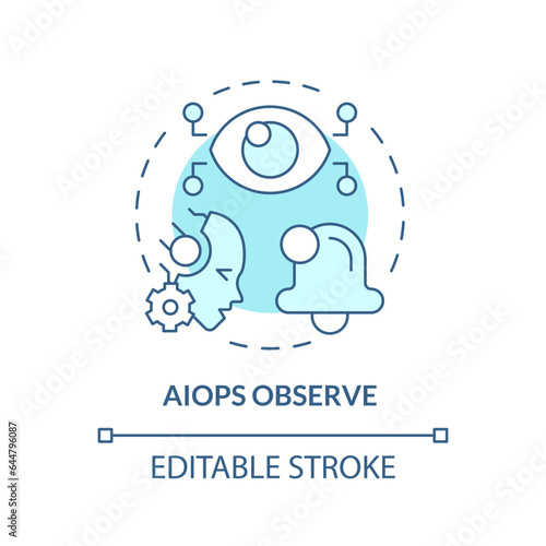 2D editable AI ops observe icon representing AI ops, isolated vector, blue thin line illustration.