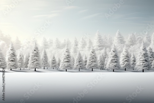 This Christmas background image featuring a thick layer of snow covering a forest, perfect for creative content. Photorealistic illustration