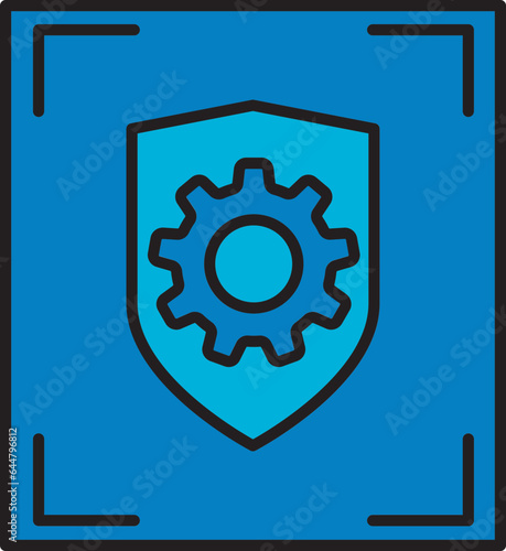 Security Shield With Gear Icon In Blue Color.