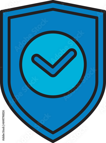 Approved Shield Icon In Blue Color.