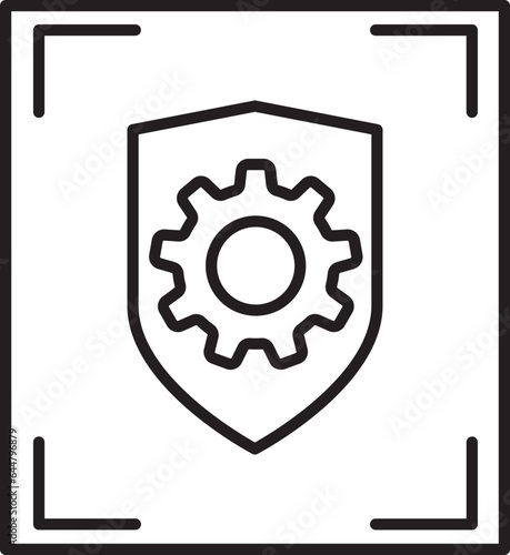 Security Shield With Gear Icon In Black Line Art.
