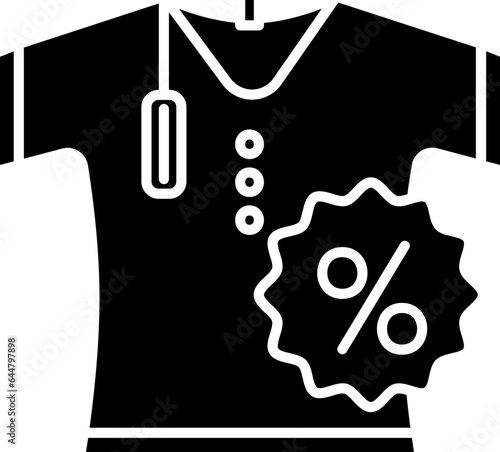 T-Shirt And Percentage Tag Icon In B&W Color.