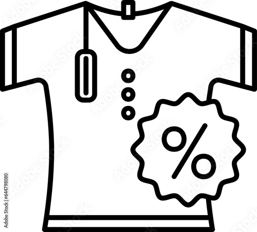 T-Shirt And Percentage Tag Icon In Thin Line Art.