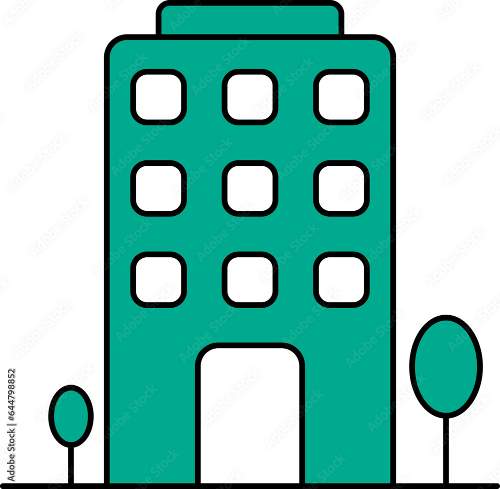 Isolated Building Icon In Green And White Color.
