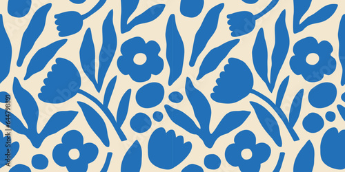 Abstract flower art shape seamless pattern. Trendy contemporary floral cutout background illustration. Natural organic plant leaves artwork wallpaper print. Vintage botanical spring texture.
