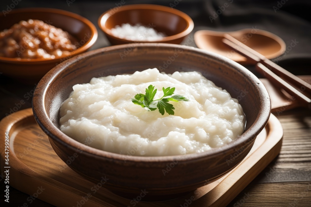 Rice porridge in a plate.