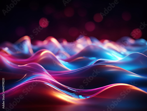 Abstract futuristic background with gold PINK blue glowing neon moving high speed wave. Generative Ai