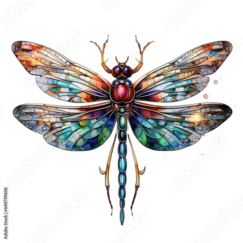 Watercolor dragonfly T-shirt Design, a dragonfly with wings that shimmer with the colors of the aurora, Generative Ai