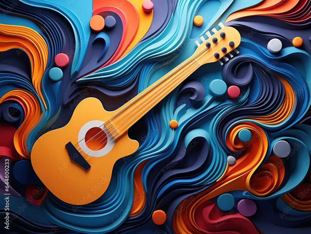 Creative music background, Musical abstract illustration, paper art. Generative Ai