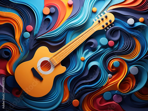 Creative music background  Musical abstract illustration  paper art. Generative Ai